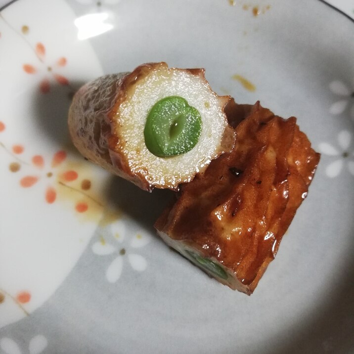 インゲンのちくわ詰めめんつゆ炒め